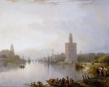 風景 Painting - 黄金の塔 1833 デビッド・ロバーツの川の風景